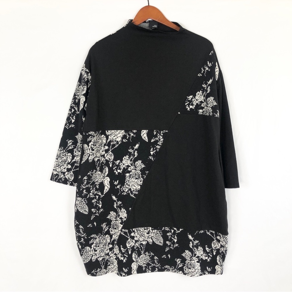 Lisa Bayne Floral Color Block Mini Dress Black‎ White Size S USA